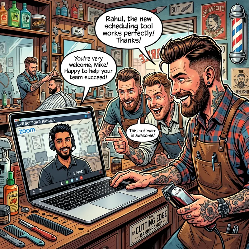 Vibrant Tech-Savvy Barber: Digital Illustration Interaction