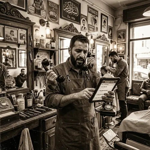 Vintage Barbershop Scenes: Middle-Eastern Barber Embraces Old-fashioned Charm