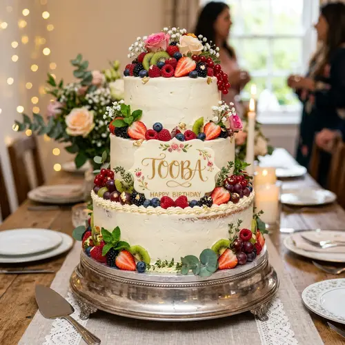 Beautiful Fruits Cake with Engraved Name Tooba