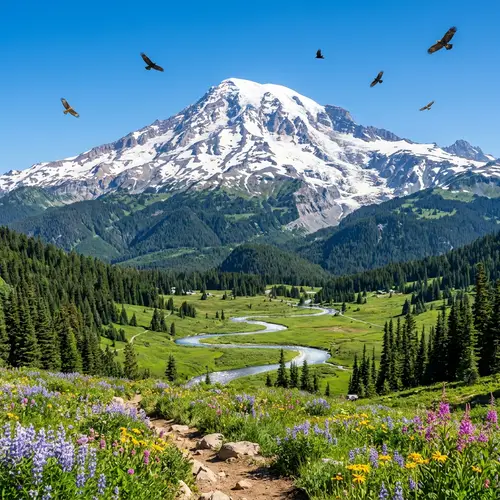 Majestic Mountain Landscape - Snow-Capped Summits & Verdant Valleys