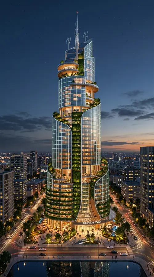 Modern Sustainable Skyscraper with Green Gardens