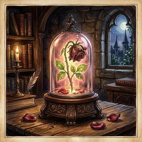 Enchanted Crystal Rose in Glass Bell Jar - Magical Fairytale Design