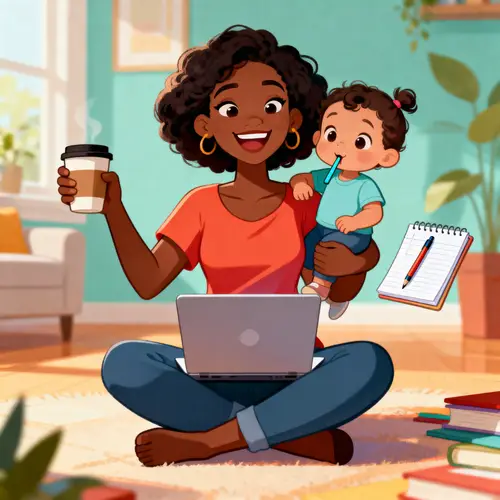Multitasking Black Mom: A Cheerful Cartoon