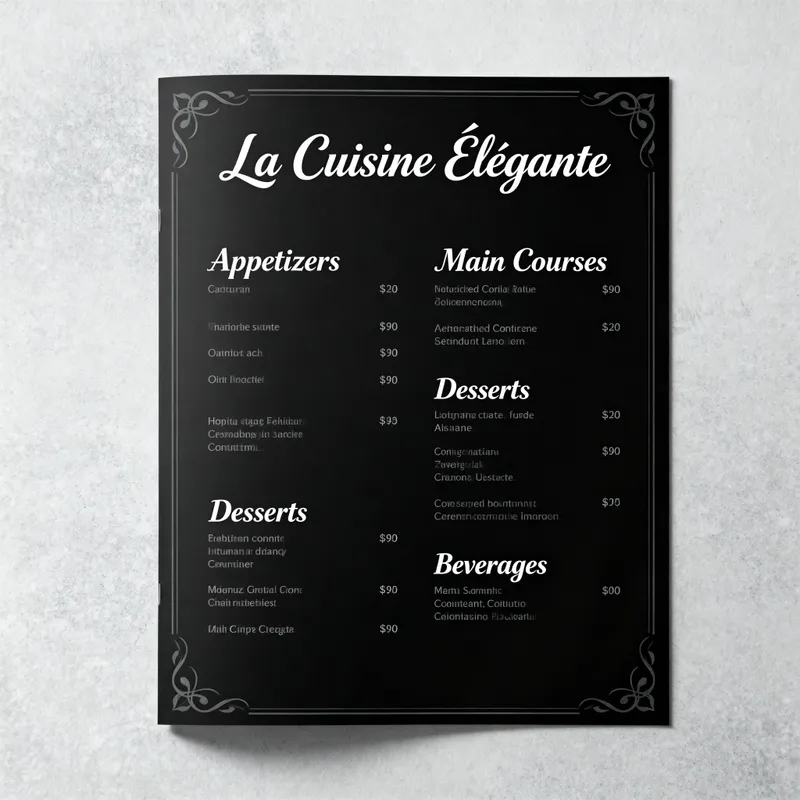 Elegant Restaurant Menu Design for Diverse Cuisine Elegant Restaurant Menu Design for Diverse Cuisine