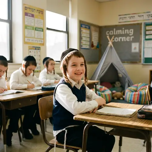 Joyful Hasidic Boy in Modern Attire - Captivating Smile