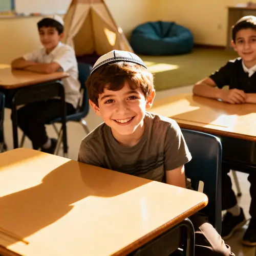 Joyful Hasidic Boy in Modern Attire - Captivating Smile