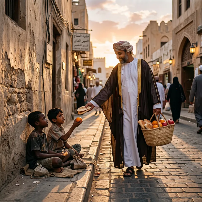 Imam Ali: Compassionate Middle Eastern Figure Feeding Hungry Boys