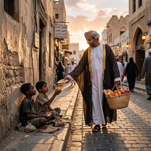 Imam Ali: Generous Middle Eastern Figure Sharing Food with Hungry Boys