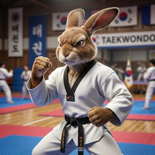 3D Animated Rabbit in Taekwondo Stance - Martial Arts Pose