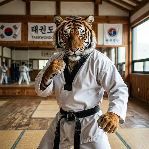 Tiger Taekwondo Stance: Fierce Martial Artist Depiction