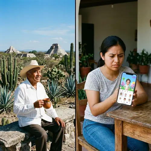 Mexican Landscape: Elder Man & Daughter