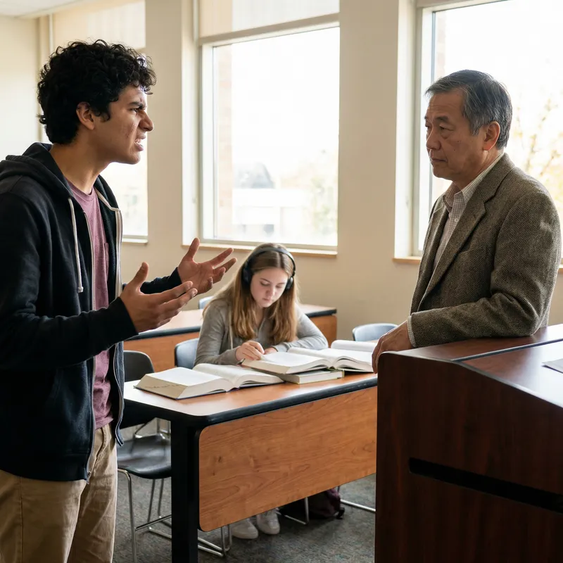 Frustrated Boy Complains to Teacher in Classroom - Real Student Scene