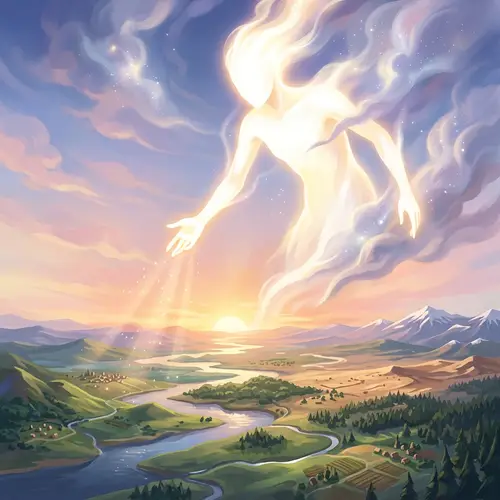 Ethereal Omnipotent Figure Radiating Pure Light | Diverse Landscape