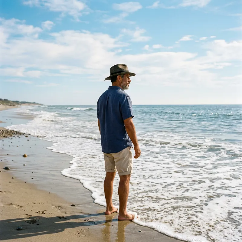 Hispanic Man at the Sea: Contemplative Beach Scene