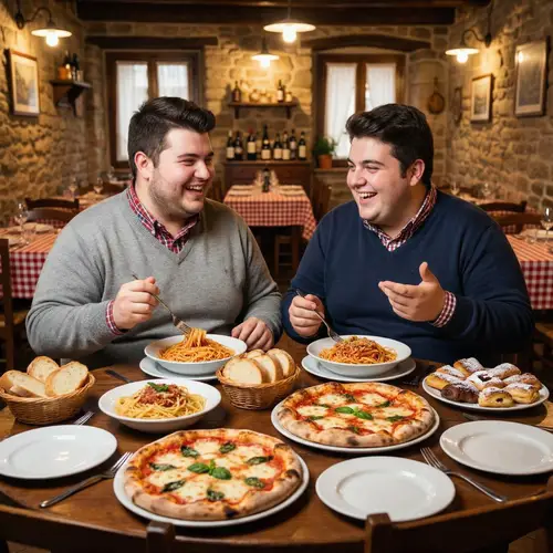 Young Italian Couple Indulging in Savory Feast | Italian Cuisine