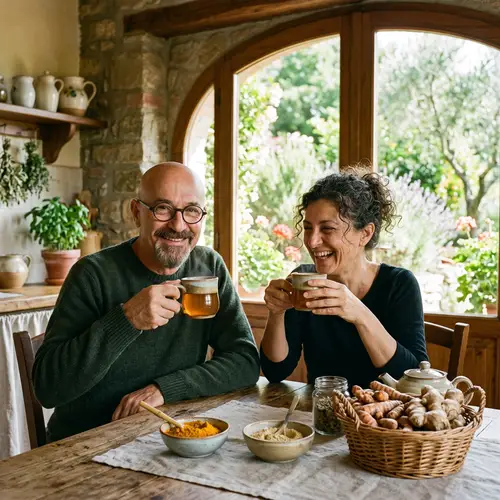 Herbal Tea Moments: Italian Couple Enjoys Nature's Gifts