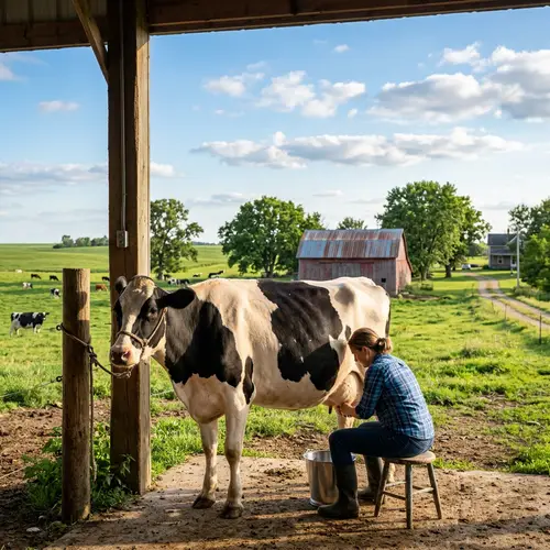 Wholesome Milking Process in Serene Farm Setting