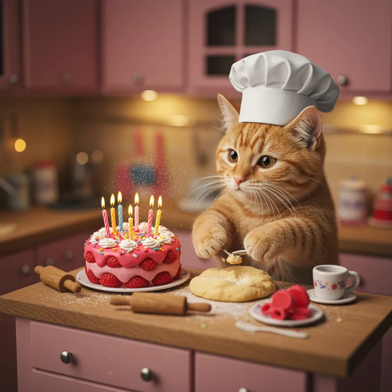 Cat Baking a Cake - Cute Feline Creativity