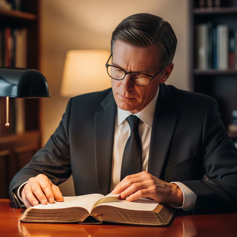 Caucasian Man in Formal Attire Reading the Bible