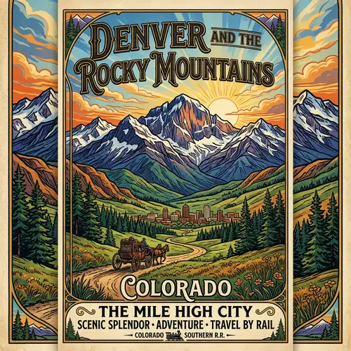 Vintage Denver Mountains Art: Majestic Peaks in Vibrant Colors