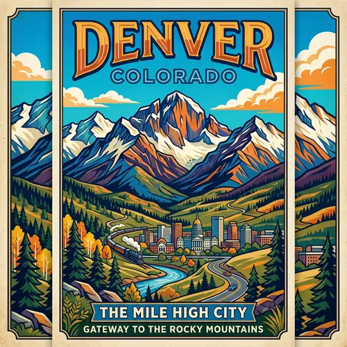 Denver Mountains Vintage Travel Poster Art
