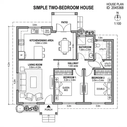 Cozy 2-Bedroom House with Kitchen & Living Room