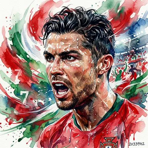 Cristiano Ronaldo Watercolor Art: Intense Action Shot
