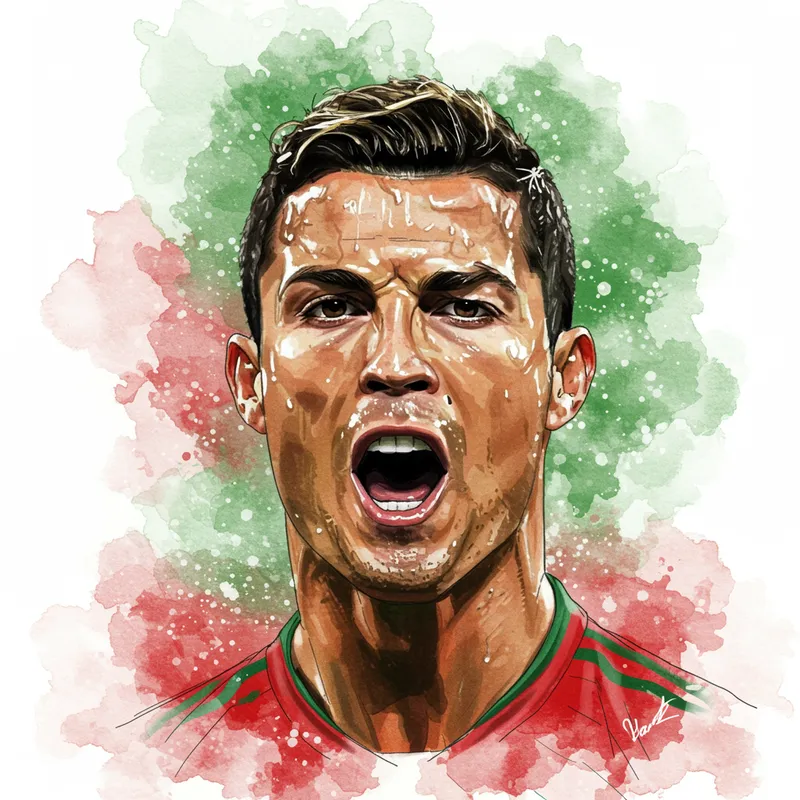 Cristiano Ronaldo Watercolor Art: Intense Action Shot