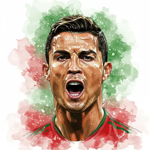 Cristiano Ronaldo Watercolor Art: Intense Action Shot