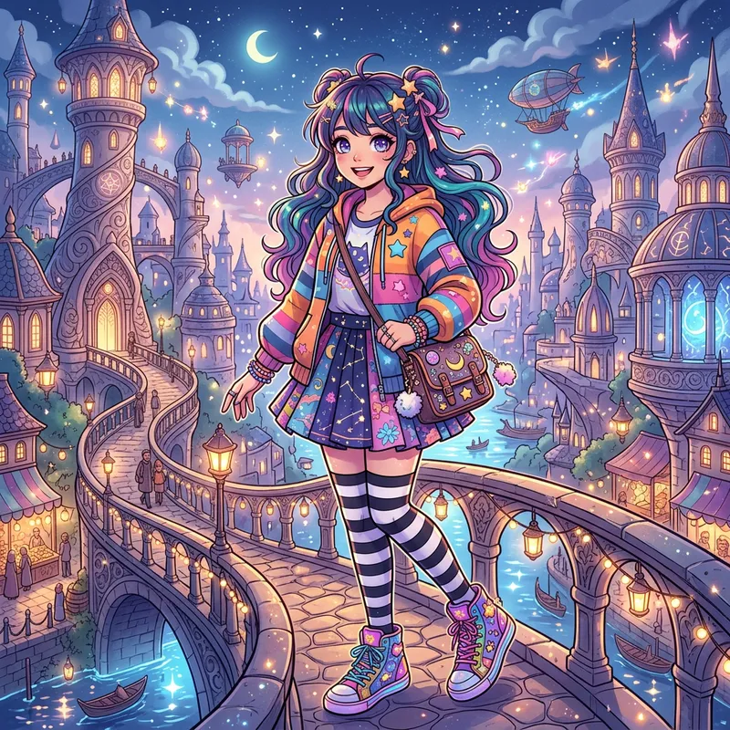 Anime Girl in Enchanting Cityscape