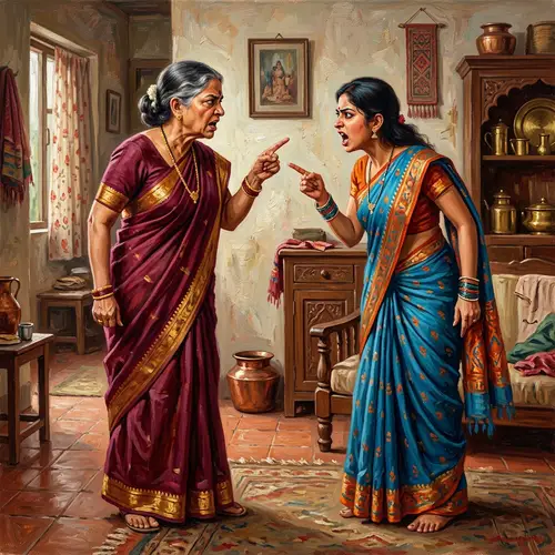 Dramatic South Asian Women Arguing in Traditional Attire