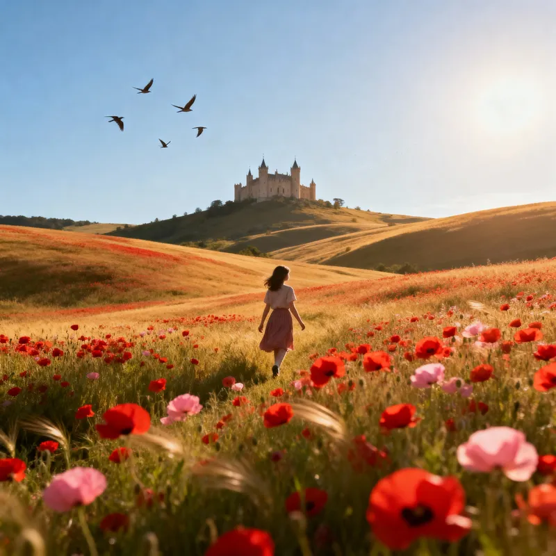 Beautiful Castle Overlooking Poppy Field Adventure