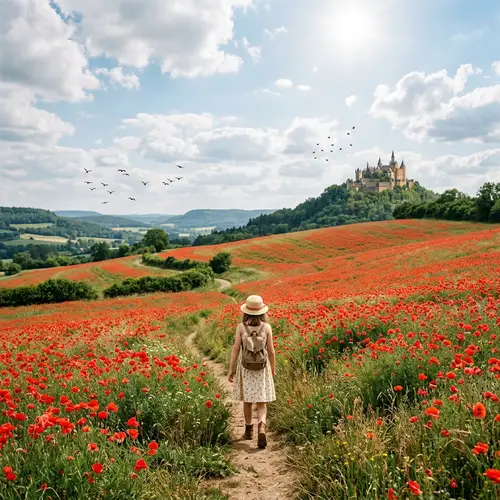 Beautiful Castle Overlooking Poppy Field Adventure