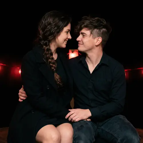 Tender Romantic Scene: European Woman & American Man Embrace