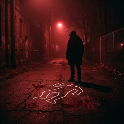 Eerie Scene of Shadowy Figure and Blood Stains