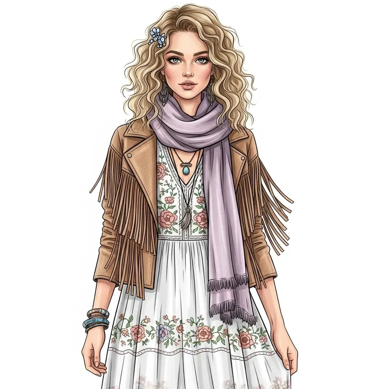 Boho Chic Style Woman Illustration