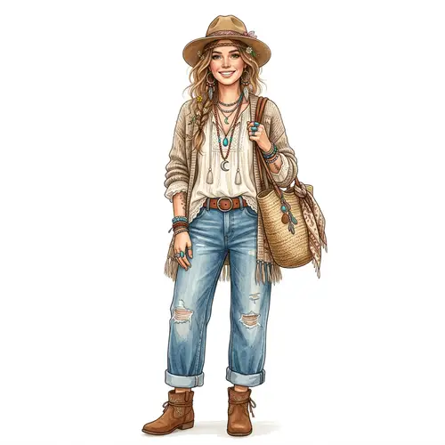 Boho Chic Style Woman Illustration