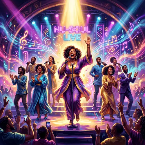 Vibrant Nu-Soul Music Art: Gospel Singers in Motion