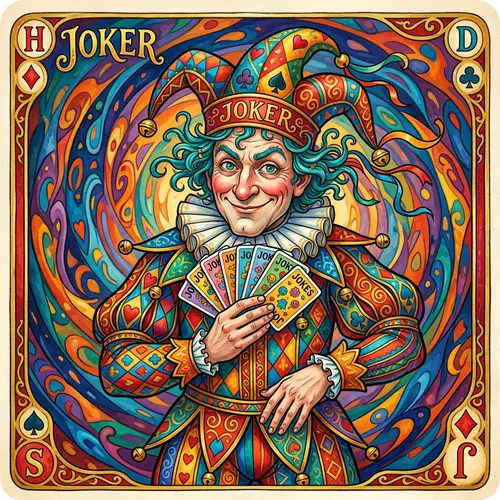 Whimsical Joker Playing Card Character Art