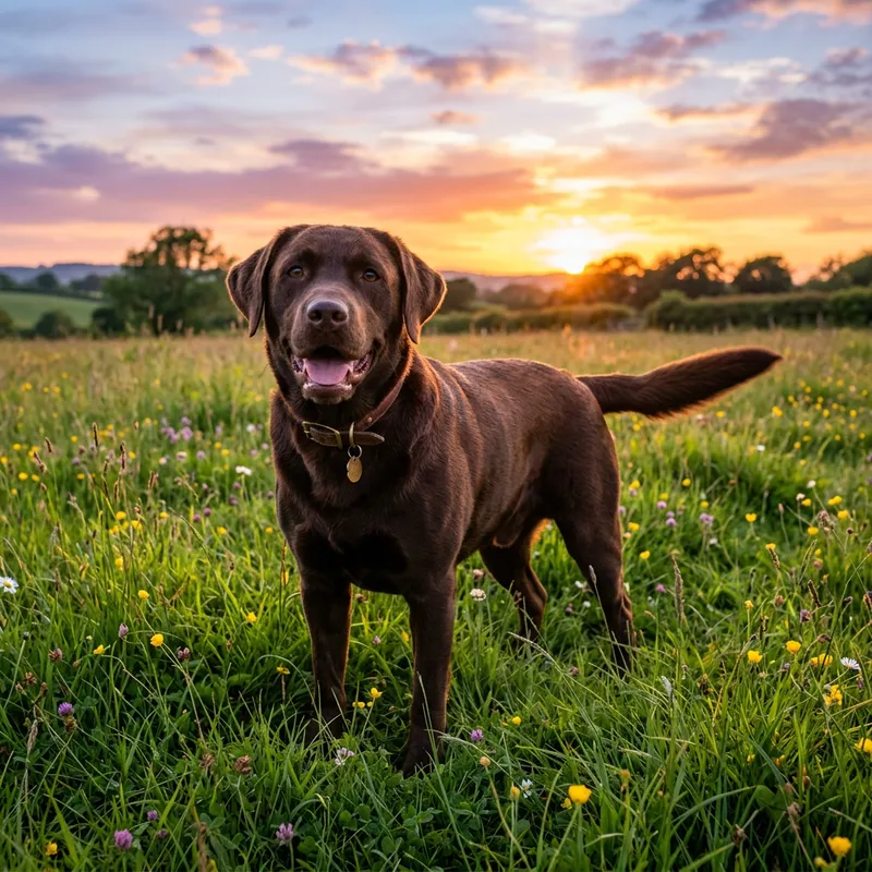 Chocolate Labrador in Vibrant Field