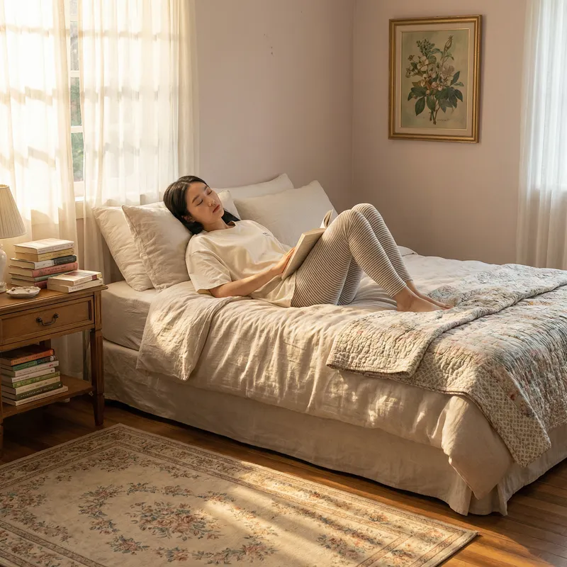 Sunny Morning with a Beautiful Girl on the Bed