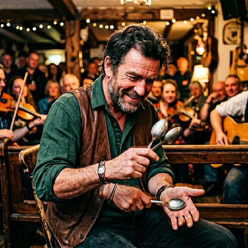 Captivating Spoon Performance: Middle-Aged Gentleman Playing Spoons