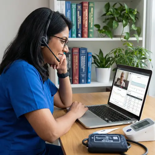 South Asian Female Nurse in Telehealth Session | Remote Patient Monitoring