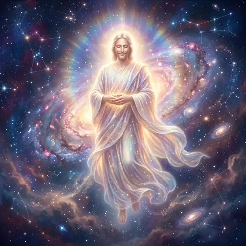Divine Figure in Ethereal Light: Celestial Cosmos Artwork
