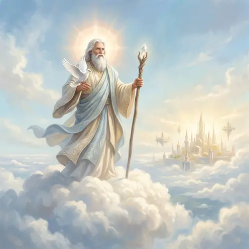 Divine Figure on Cloud | Ethereal Sanctity and Goodness