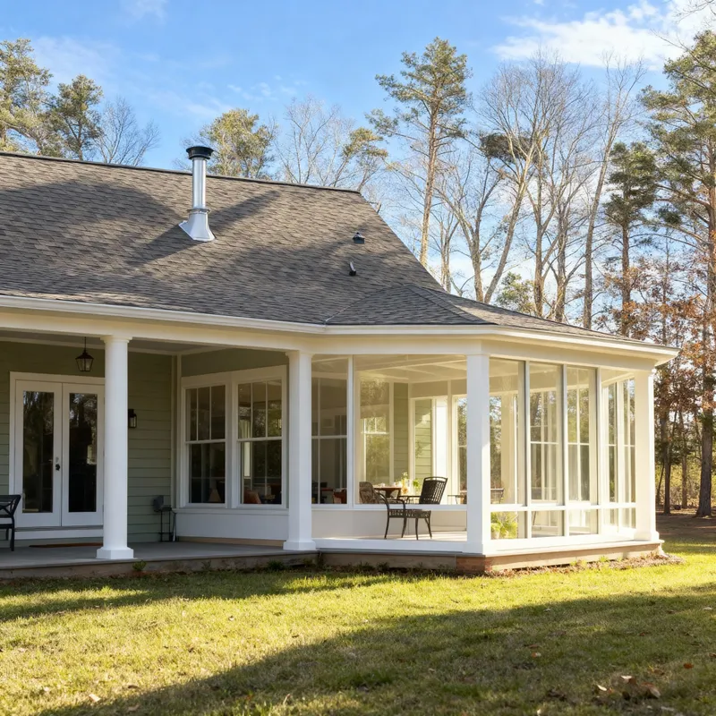 Sunny Back Porch with Large Windows