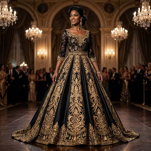 Stunning Black Dress with Gold Embellishments - Elegant Fusion