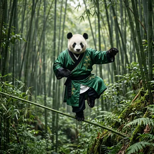 Martial Arts Panda Master in Deep Bamboo Forest | China