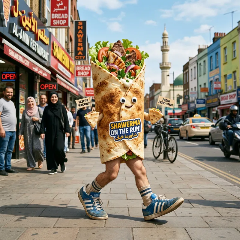 Shawerma Sandwich Walking on Legs - A Unique Twist Shawerma Sandwich Walking on Legs - A Unique Twist