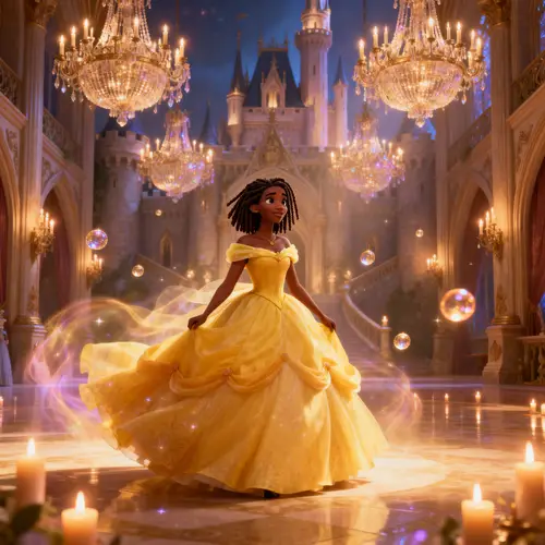 Enchanting AI Art of Black Belle in Yellow Ballgown